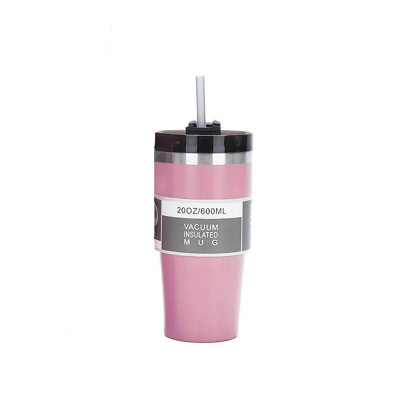 1pc 20/30oz Stainless Steel Vacuum Flask with Straw - Double Wall Insulated Cup for Men and Women - Perfect for Outdoor Camping, Hiking, and Driving - Heat and Cold Retention - Leakproof and Portable