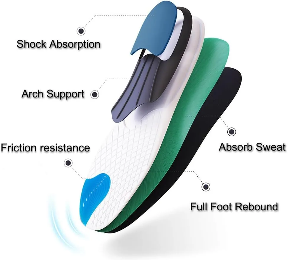 Arch Support Shoe Insoles for Men and Women, Full Length Gel Foot Inserts for Work Boot Standing All Day, Sports Running Walking Sneakers