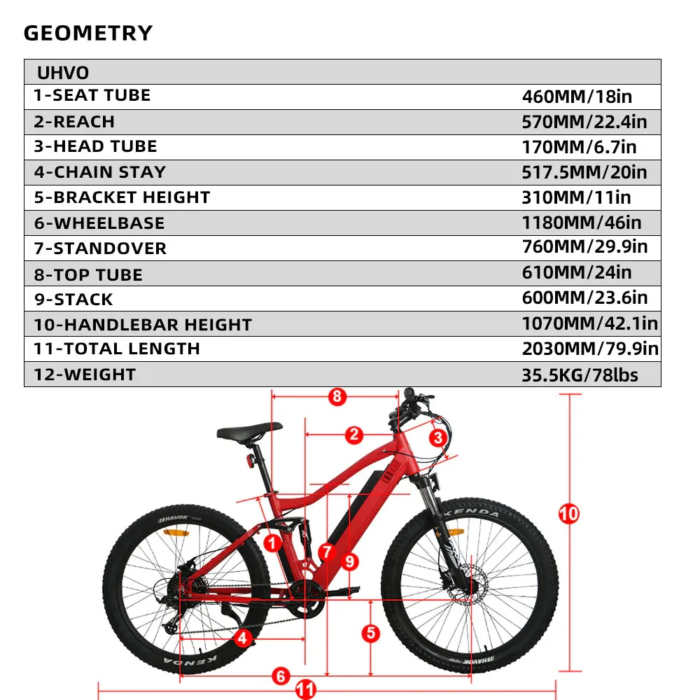 EUNORAU UHVO 36V 13Ah/17Ah 350W All Terrain Electric Mountain Bike