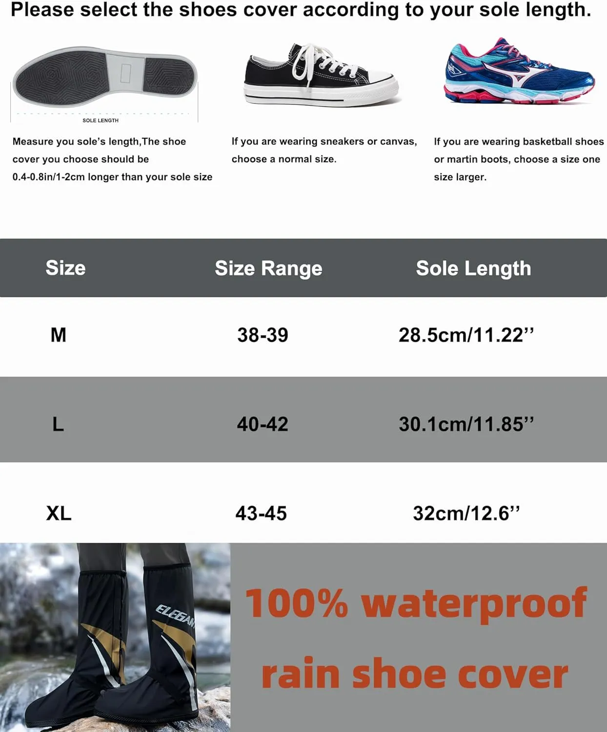 GLEAP Waterproof Rain Shoes Covers Non-Slip Motorcycle Rain Boots Covers Waterproof Shoes Covers Portable Foldable Rain Shoe Covers for Men Women