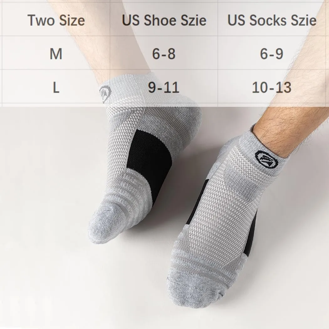 GLENMEARL 6 Pack Men's Ankle Socks, Sport Athletic Running Socks Cushion Padded Moisture Wicking Low Cut