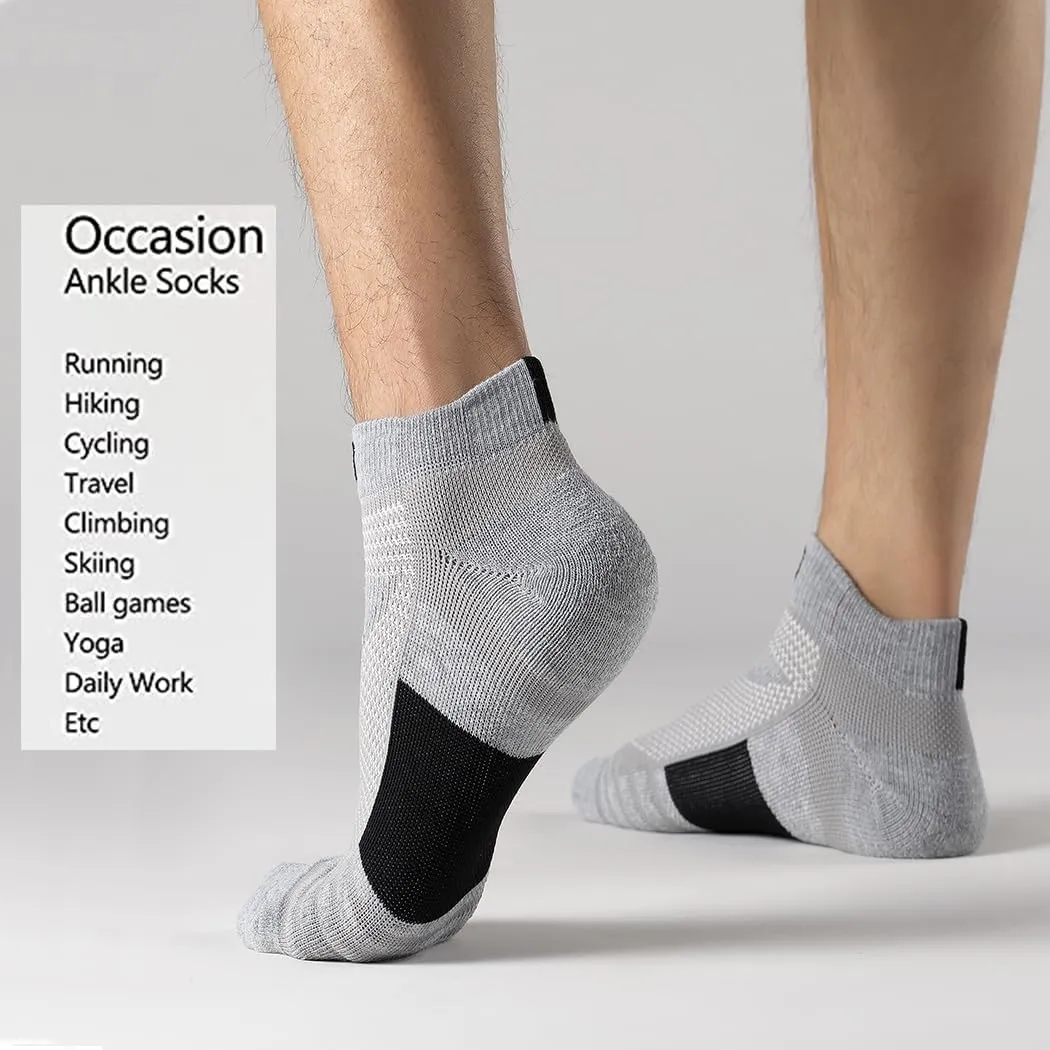 GLENMEARL 6 Pack Men's Ankle Socks, Sport Athletic Running Socks Cushion Padded Moisture Wicking Low Cut