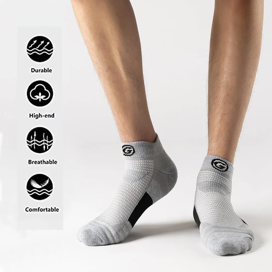 GLENMEARL 6 Pack Men's Ankle Socks, Sport Athletic Running Socks Cushion Padded Moisture Wicking Low Cut