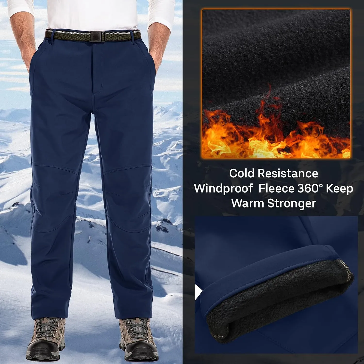 Jessie Kidden Mens Waterproof Hiking Pants Outdoor Snow Ski Fishing Fleece Lined Insulated Winter Pants