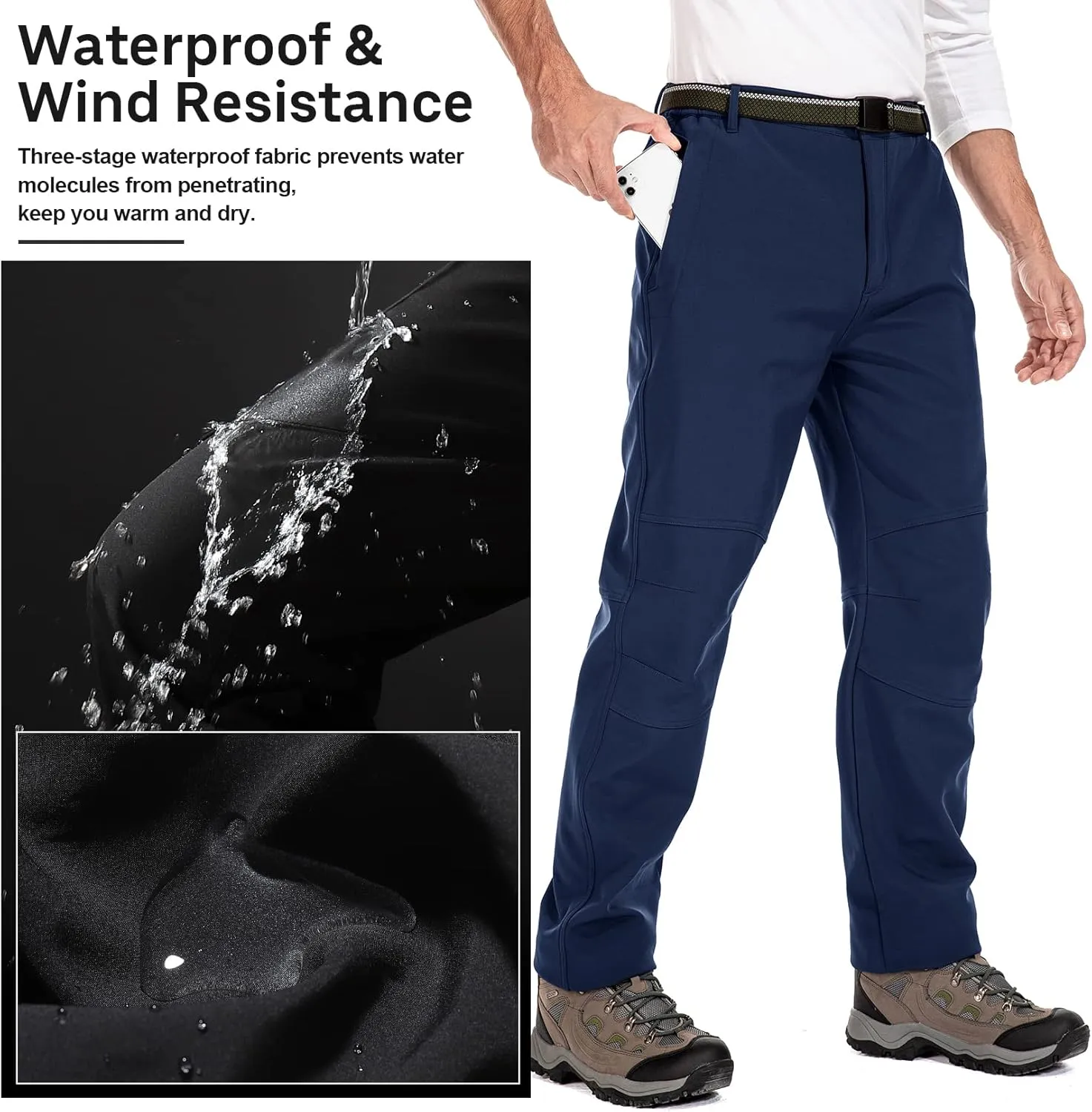 Jessie Kidden Mens Waterproof Hiking Pants Outdoor Snow Ski Fishing Fleece Lined Insulated Winter Pants