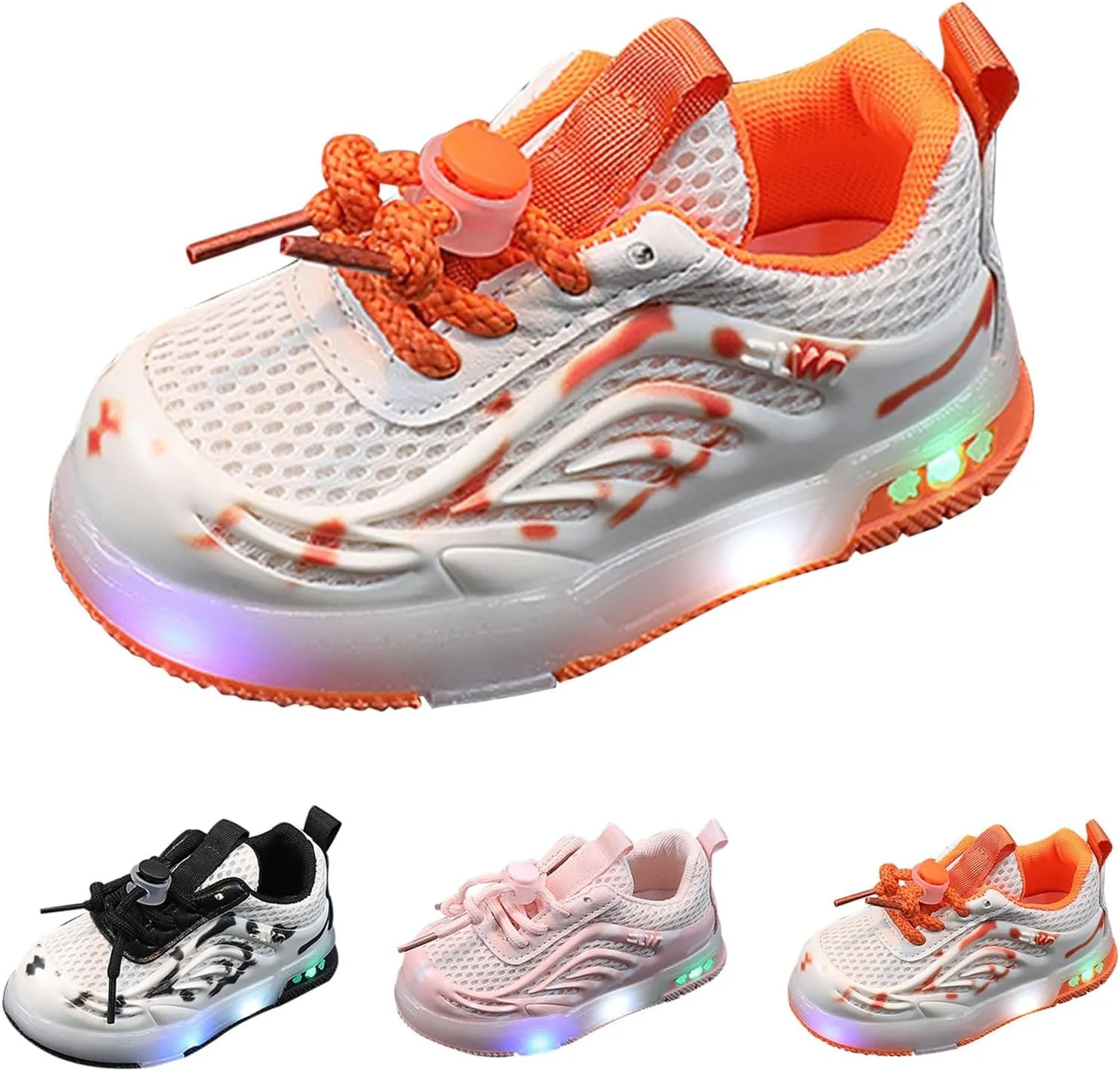 Kids Light Up Flat Sneakers Walking Running Breathable Shoes Children's Fashion Mesh Breathable Squeaky Flat Shoes
