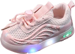 Kids Light Up Flat Sneakers Walking Running Breathable Shoes Children's Fashion Mesh Breathable Squeaky Flat Shoes