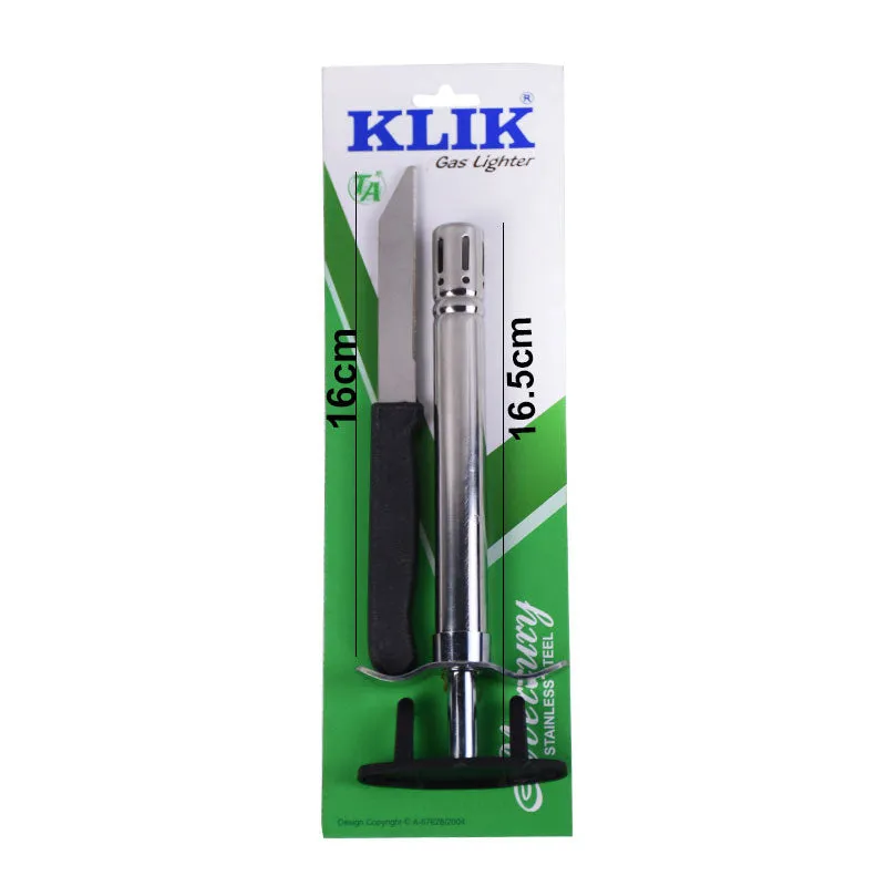 (KLIK) Sparkle Gas Lighter Stainless Steel with Knife