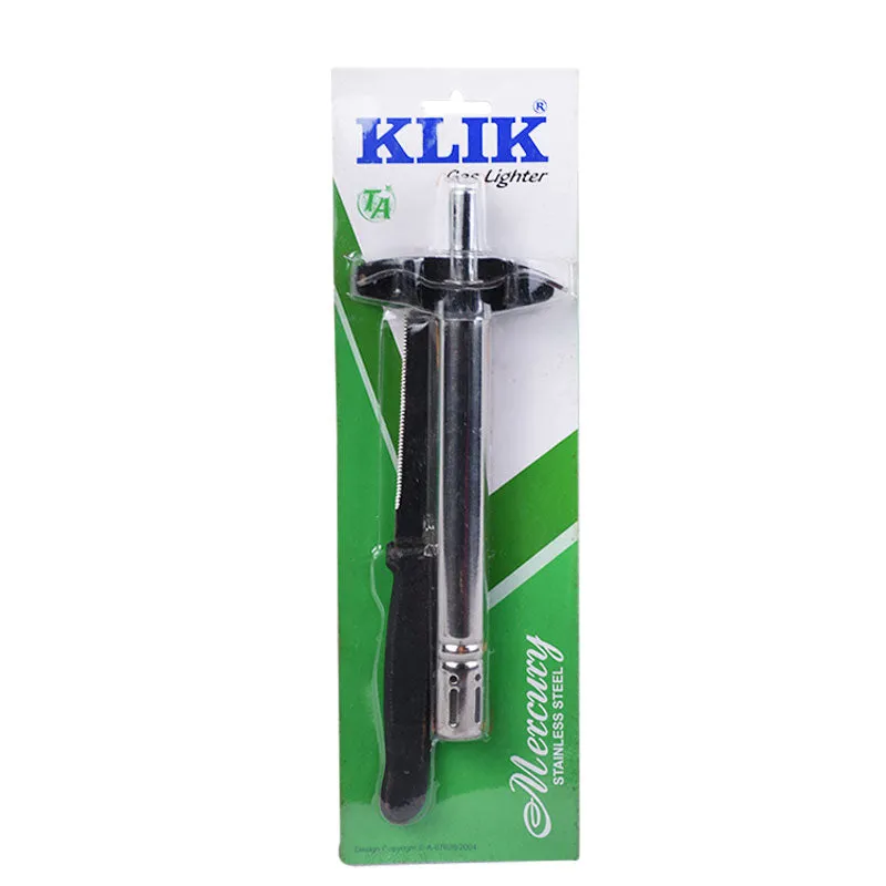 (KLIK) Sparkle Gas Lighter Stainless Steel with Knife
