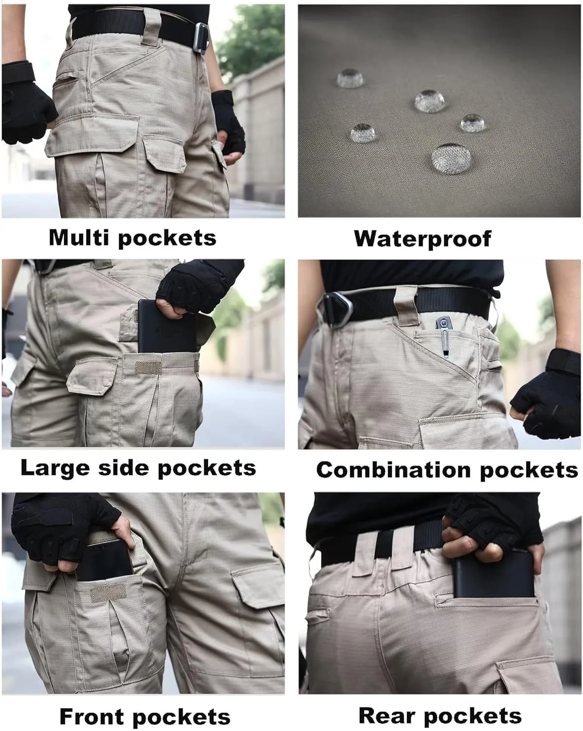 Men's Cargo Pants Water Repellent Multi Pocket Trousers Mens Work Cargos Combat Pants Tactical Trousers