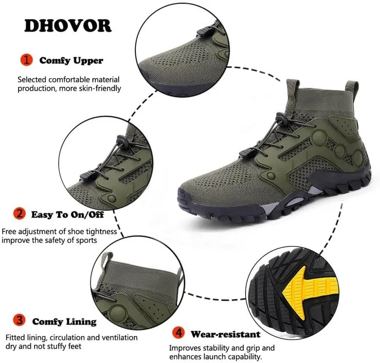 Mens High Top Water Shoes Breathable Hiking Shoes Quick Drying Sports Aqua Barefoot Shoes Anti-Slip Climbing Shoes Outdoor Fishing Shoes