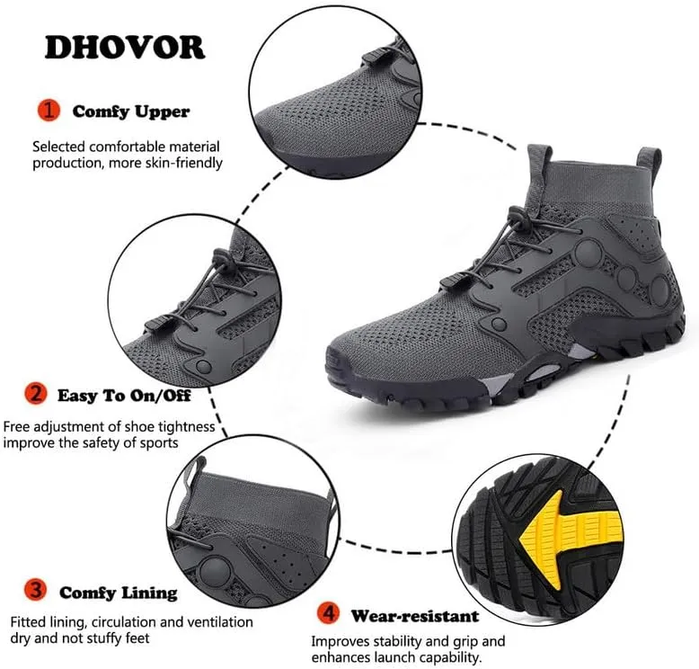 Mens High Top Water Shoes Breathable Hiking Shoes Quick Drying Sports Aqua Barefoot Shoes Anti-Slip Climbing Shoes Outdoor Fishing Shoes