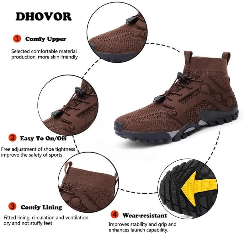 Mens High Top Water Shoes Breathable Hiking Shoes Quick Drying Sports Aqua Barefoot Shoes Anti-Slip Climbing Shoes Outdoor Fishing Shoes