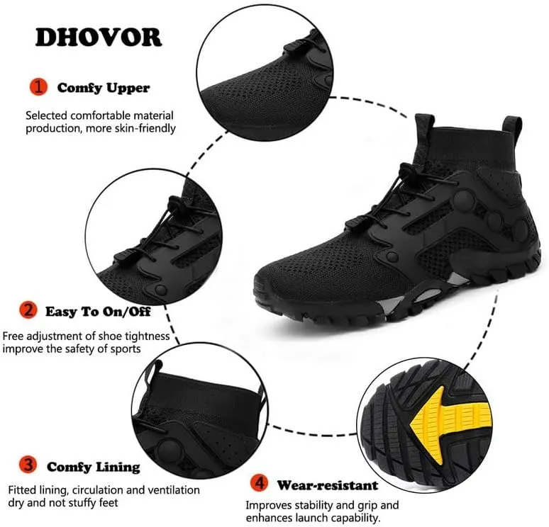 Mens High Top Water Shoes Breathable Hiking Shoes Quick Drying Sports Aqua Barefoot Shoes Anti-Slip Climbing Shoes Outdoor Fishing Shoes