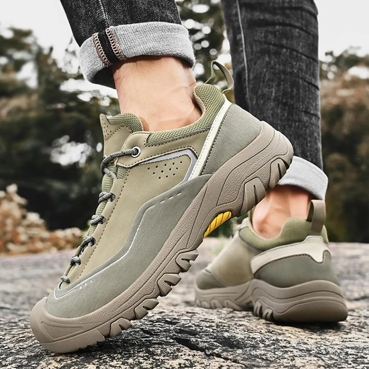 Men's Mesh Lace Up Breathable Hiking Sneakers Fashion Comfortable Lightweight Non-Slip Walking Road-Running-Shoes for Outdoor Trailing Trekking Climbing