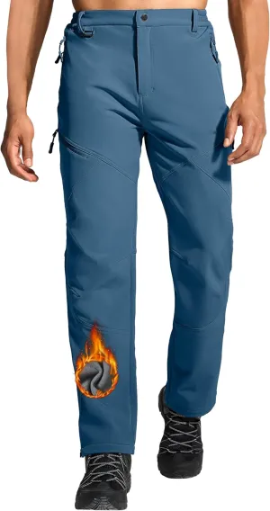 Mens Snow Ski Hiking Pants Winter Fleece Lined Outdoor Waterproof Insulated Zipper Bottom Leg