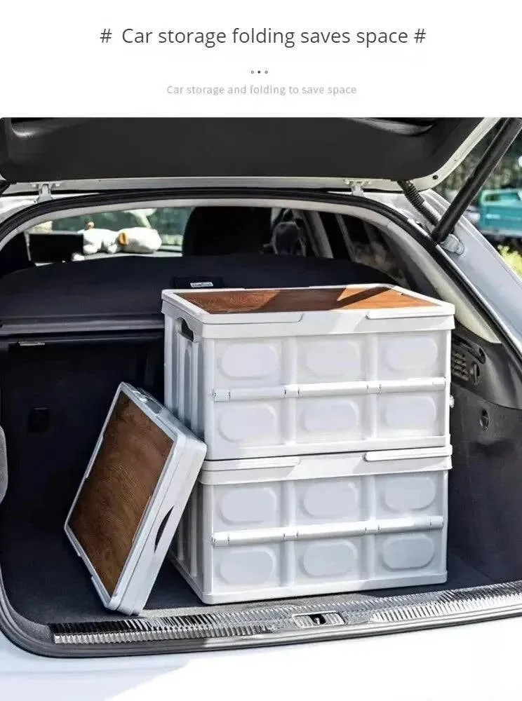 Outdoor Camping Folding Box With Wooden Lid Car Storage Box Food Organizer Container for Household Large Capacity Storage Box